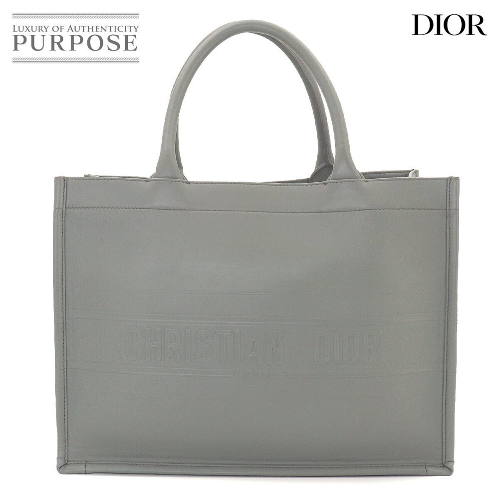 Christian Dior Book Tote Bag Leather Gray